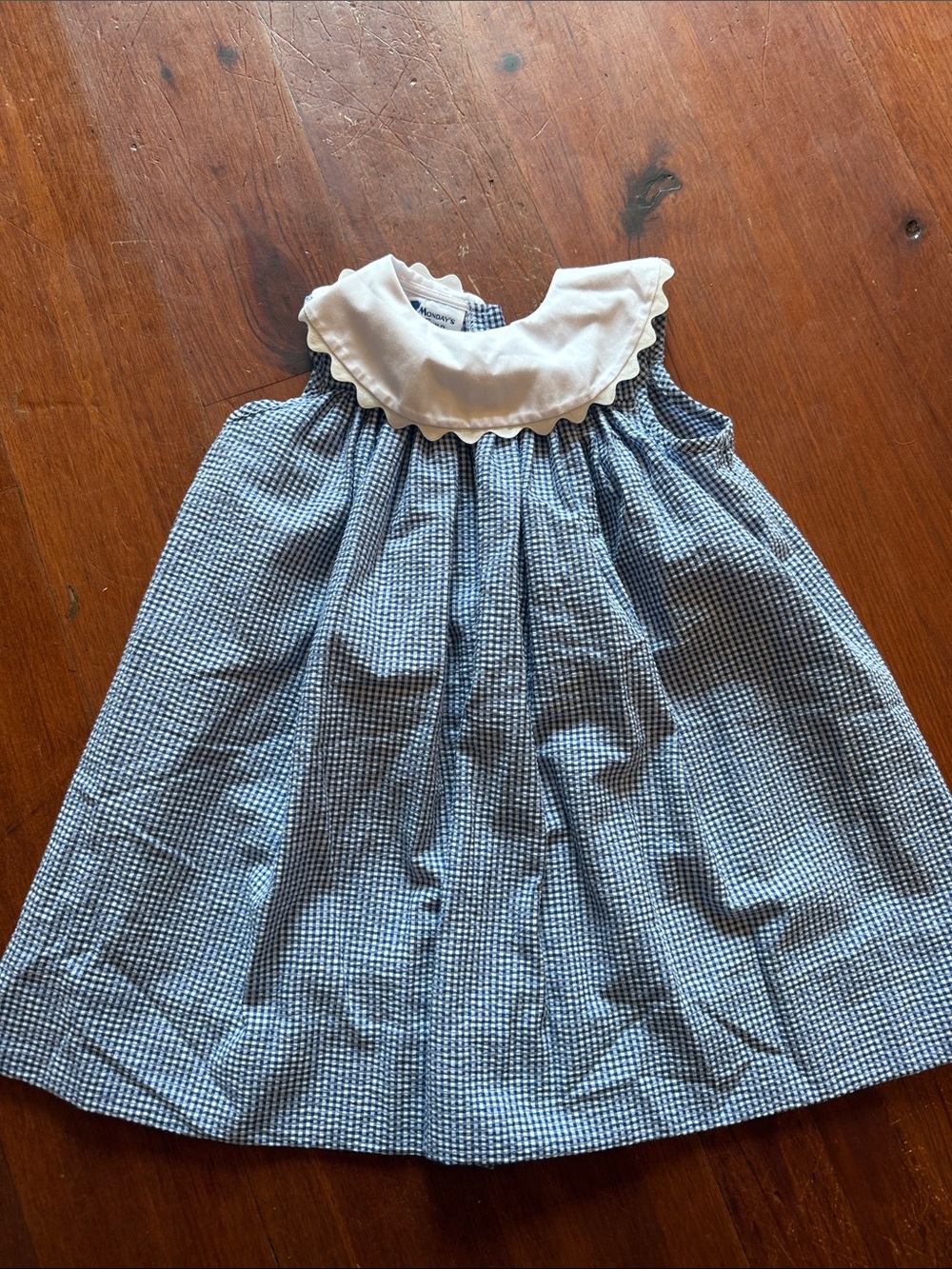 Classic Navy Gingham Baby Dress with White Peter Pan Collar Size 2T